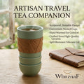 *WbnznaF™ Artisan Travel Tea Companion – Stackable Ceramic Tea Cup Set with Silicone Lid*