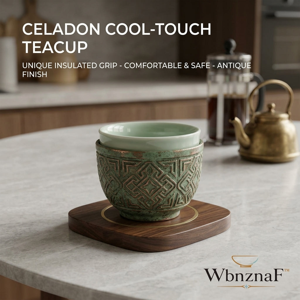 WbnznaF™ Celadon Cool-Touch Teacup with Insulated Grip