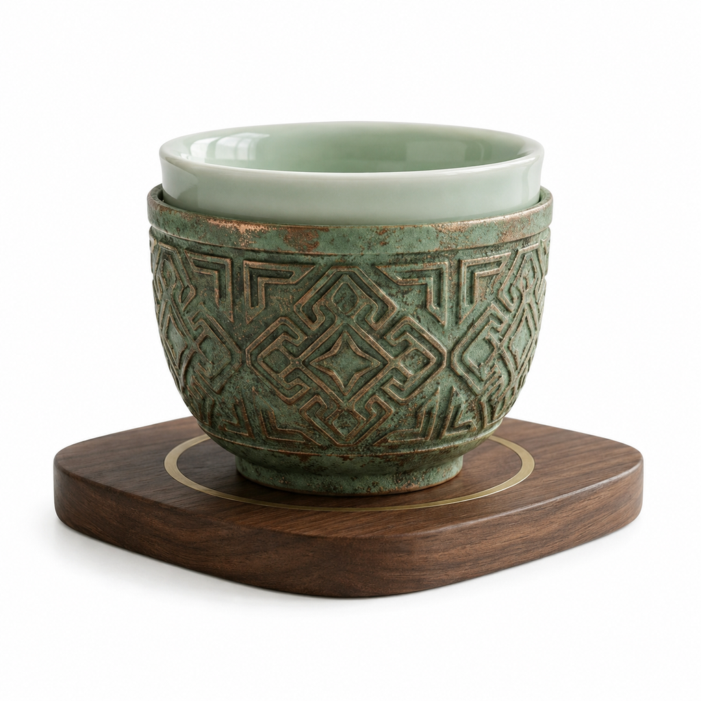 WbnznaF™ Celadon Cool-Touch Teacup with Insulated Grip