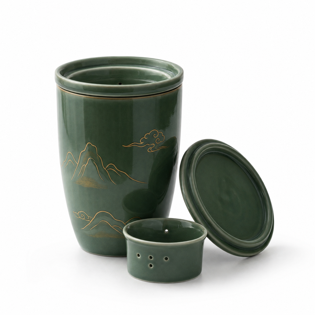 WbnznaF™ Celadon Ceramic Tea Infuser Mug with Twist-Lock Infuser & Lid