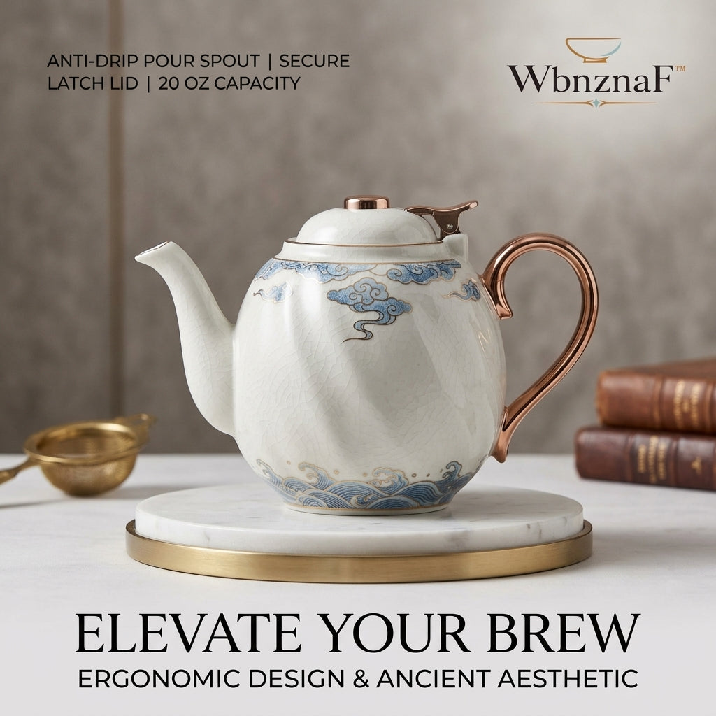 WbnznaF™ 20 oz Porcelain Teapot with Anti-Drip Spout & Secure Latch Lid