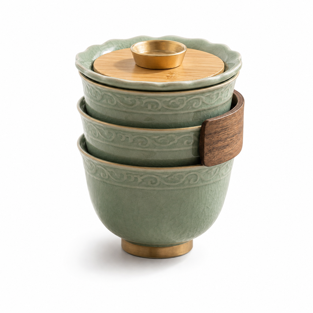 WbnznaF™ Elegant Compact Tea Set – Nested Ceramic Tea Cups with Lid & Coaster*