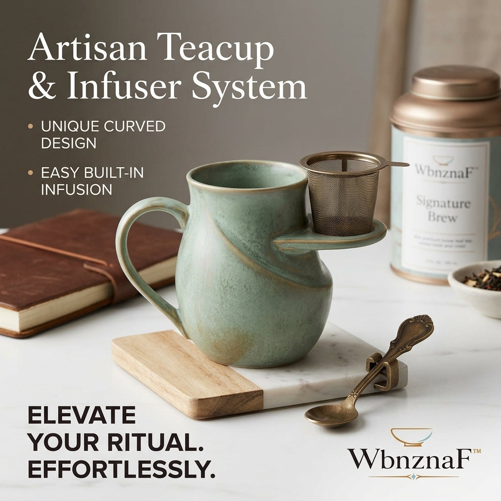 WbnznaF™ Artisan Ceramic Teacup with Built-In Infuser Holder