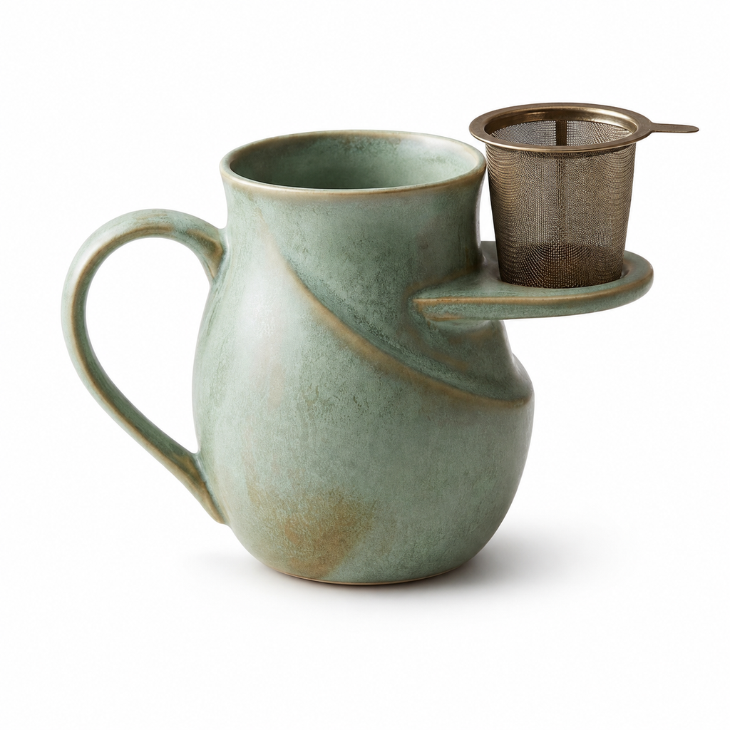 WbnznaF™ Artisan Ceramic Teacup with Built-In Infuser Holder