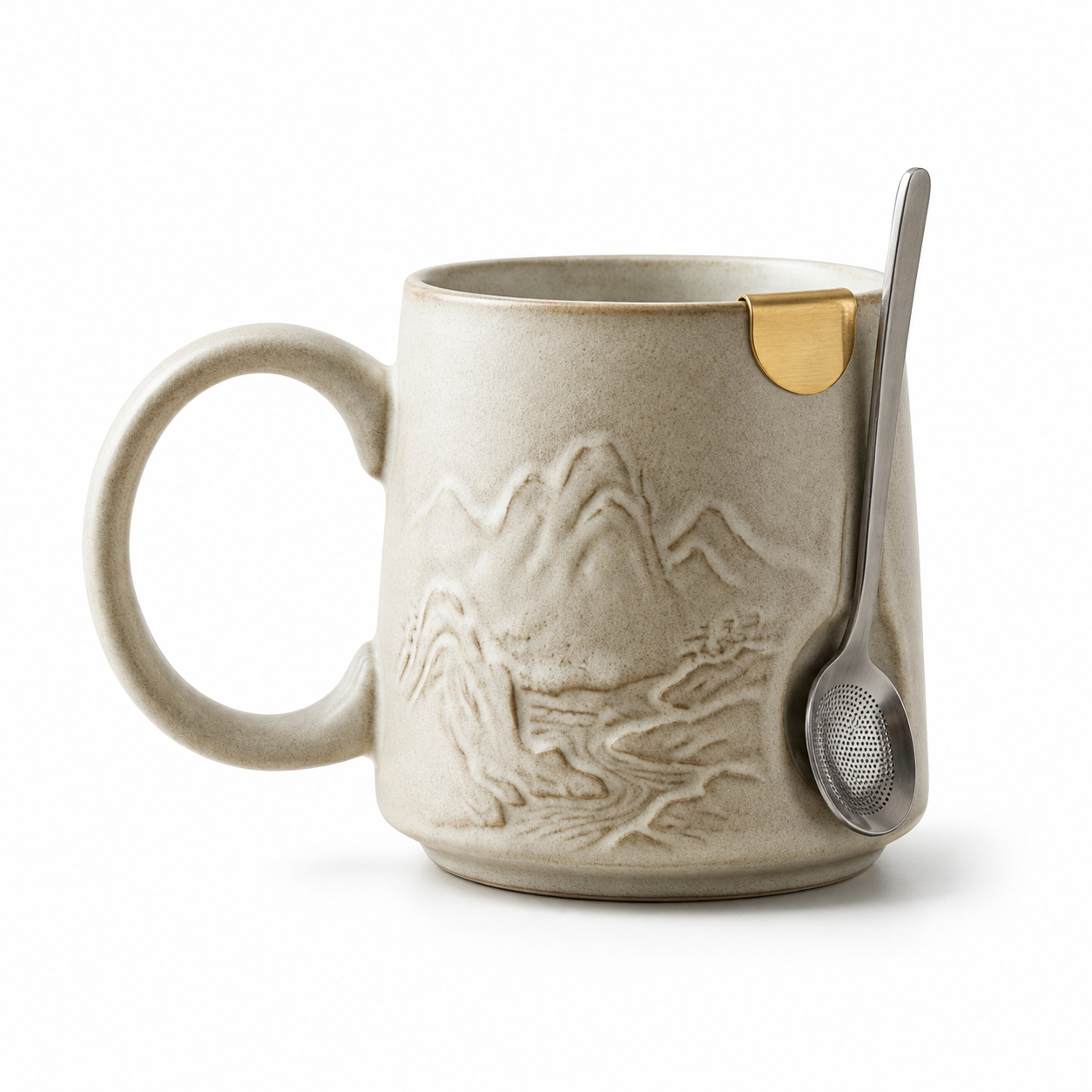 WbnznaF™ Chinese-Style Ceramic Tea Mug with Integrated Infuser Spoon