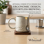 WbnznaF™ Chinese-Style Ceramic Tea Mug with Integrated Infuser Spoon