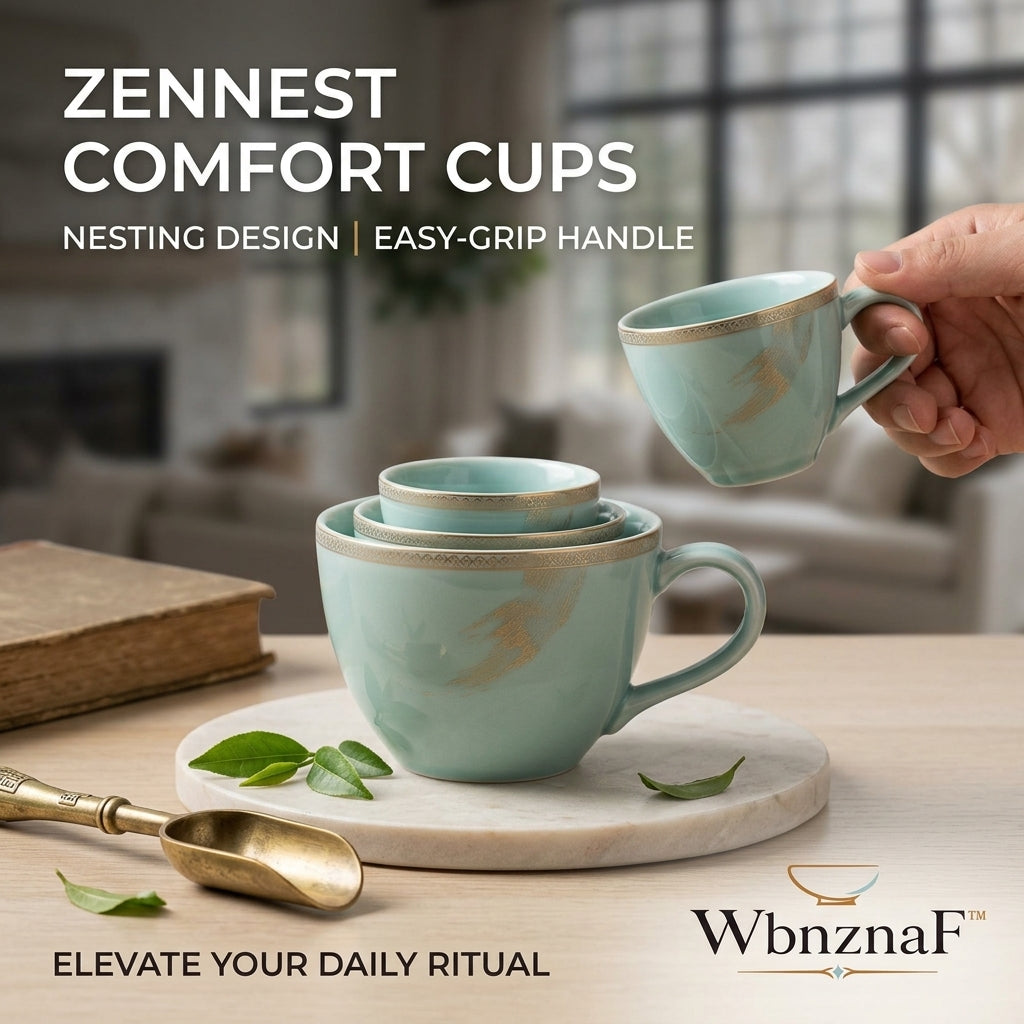 WbnznaF™ Zennest Comfort Cups – Nesting Ceramic Cups with Easy-Grip Handles
